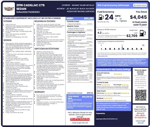 Cadillac Window Sticker