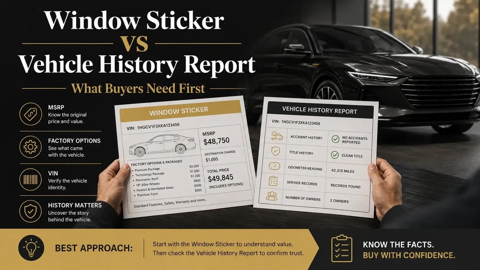Cadillac Window Sticker vs Vehicle History Report